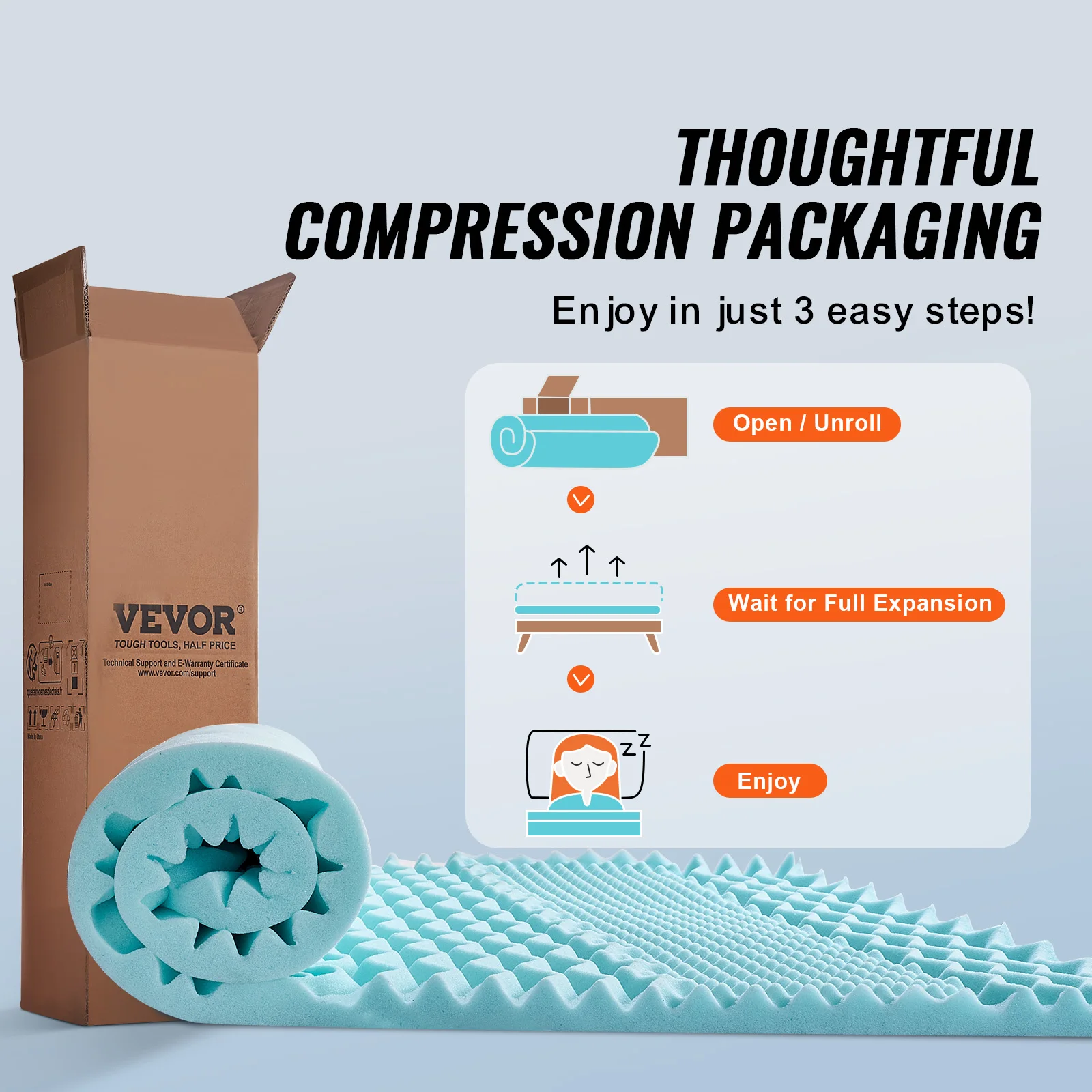 VEVOR Mattress Topper Queen Size 2" / 3" Thickness Soft Memory Foam Mattress Pad, Cooling Gel Infusion Comfy Support for Any Bed
