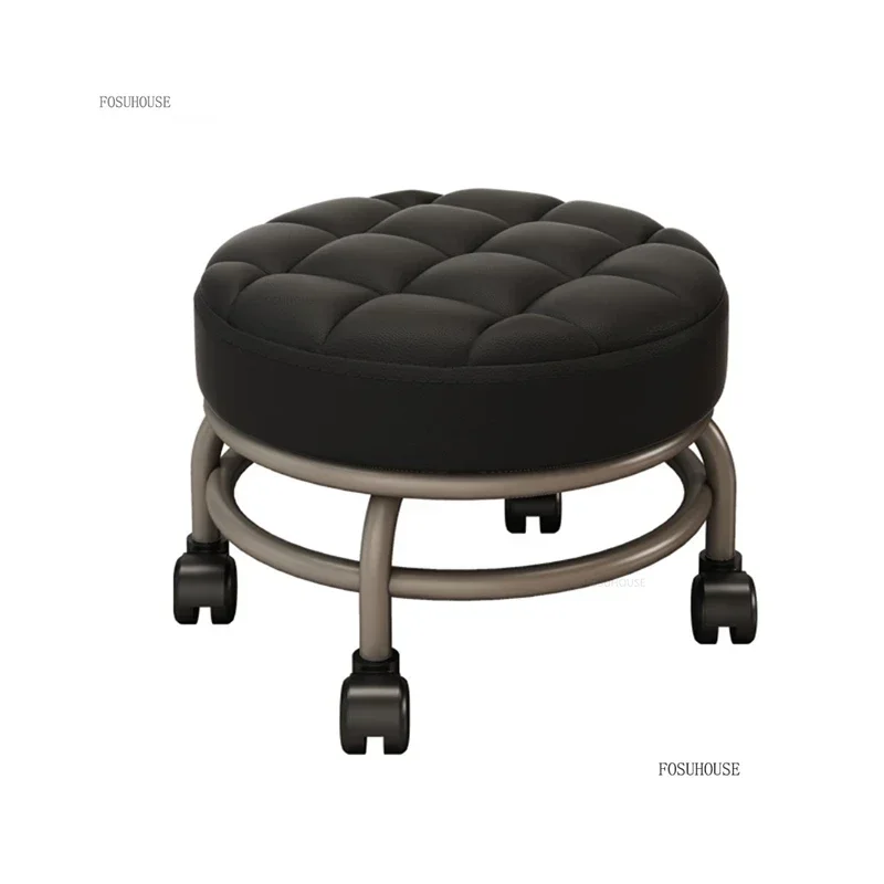 Luxury Small Pedicure Chairs Creative Salon Furniture Home Soft Bag Round Low Stool with Wheels Beauty Salon Professional Chair