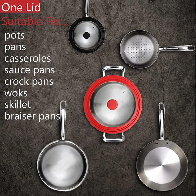 Upgrade Universal Round Pot Lid for Pans & Skillets Replacement Pan Lid with Heat Resistant Silicone Rim Pot Clever Lid Cookware
