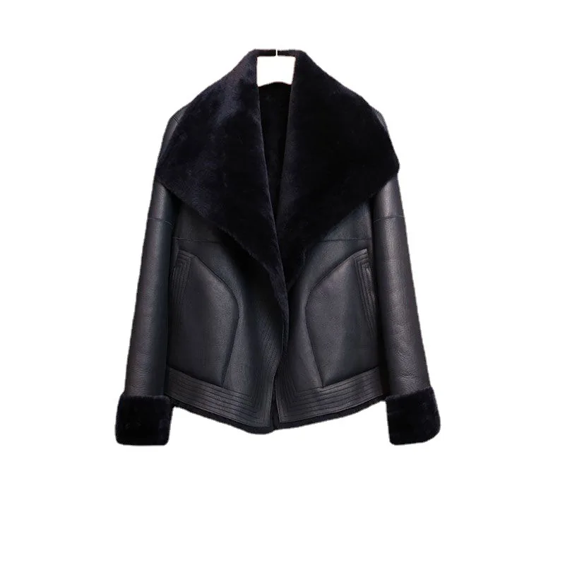 

2023 New Handsome Fur Integrated Coat For Women Haining Leather Coat For Women Large Fashion Slim Fit Fur Foreign Trade Trend