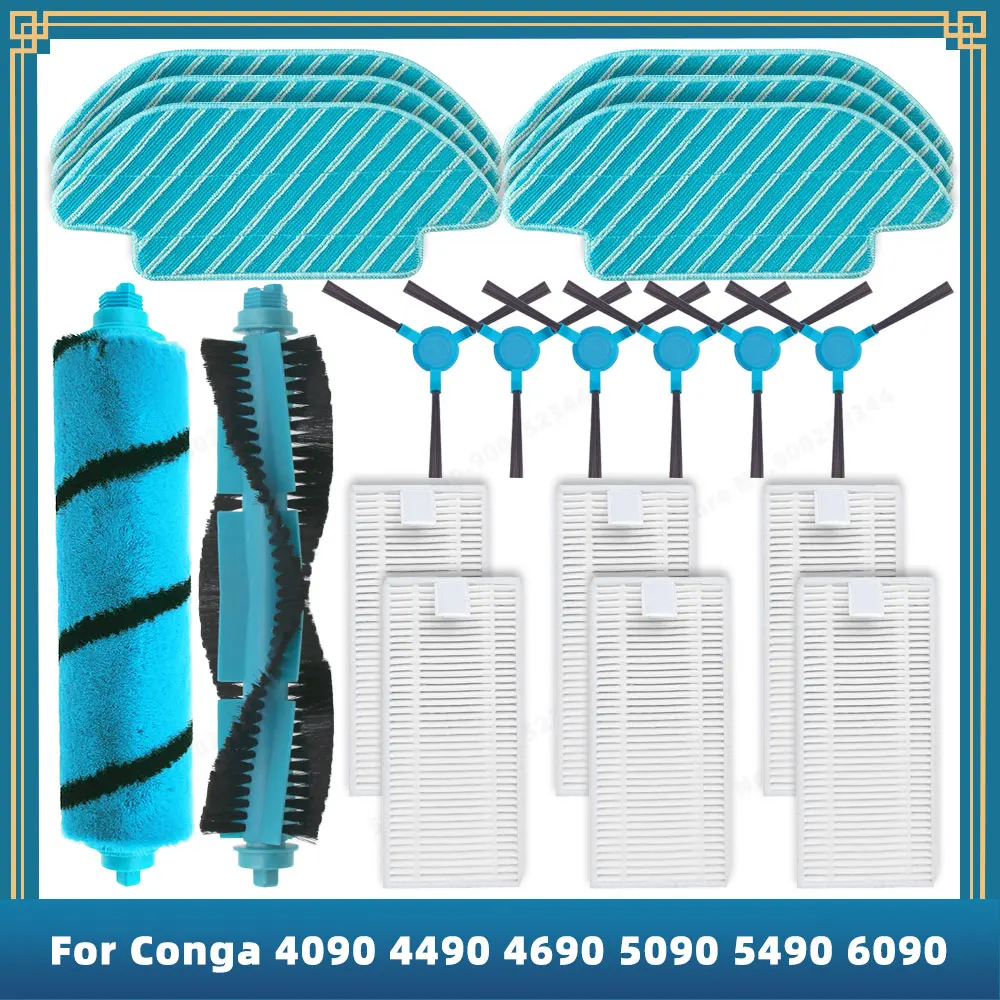 Sobressalentes Acessórios Rolo Escova Lateral Principal Filtro Hepa Mop Rag Compatível para Cecotec Conga 4090 4490 4690 5090 5490 6090 Peças