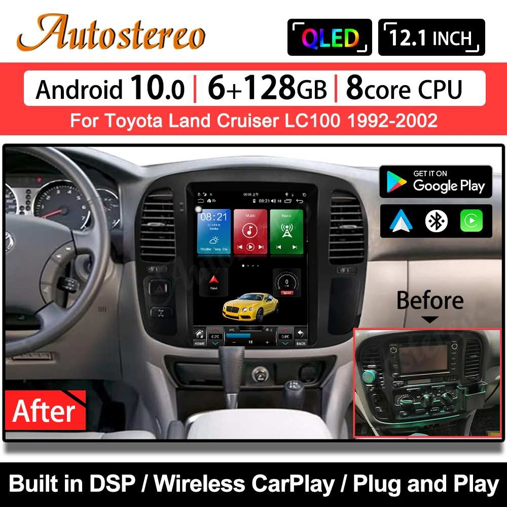 Для Toyota Land Cruiser LC100 1992-2002 Android 10 6 + 128G автомобильная стереосистема Тесла стиль