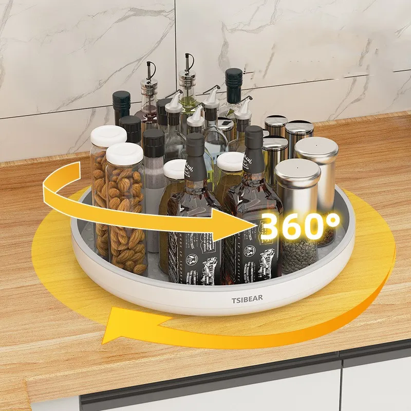 360° Rotating Spice Rack Turntable Cupboard Pantry Cabinet Organizer Non-Slip Condiment Holder Shelf Kitchen Storage Tray 2