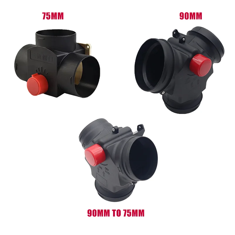 75MM/ 90MM/ 90MM TO 75MM Vavle Flap Adjustable Air Diesel Heater Vent Ducting T Branch Splitter Exhaust Pipe Joiner Connector Heater Duct Connector Car Heater Accessories