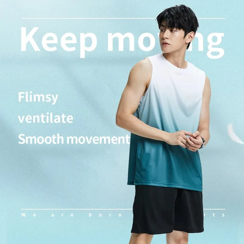 Fitness Clothes MEN'S ICE Silk Quick-dry Vest Sportswear Set Summer T-shirt Basketball Equipment Training Running Short Sleeves sports suit