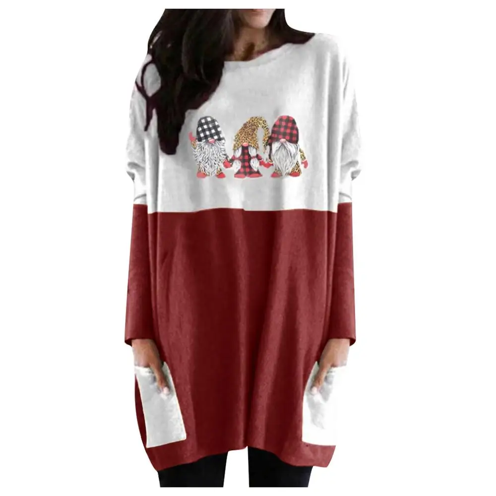 

Autumn New Sweatshirt Women's Halloween Elk Print with Pockets Casual Color Matching Long Sleeve Fashion Versatile Women's Wear