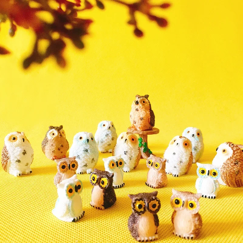 Owls Miniatures Figurine Fairy Garden Gnome Moss Terrarium Decor Crafts Bonsai Bottle Garden Table Decor 10Pcs miniature duck figurines miniature ornament miniature figurines