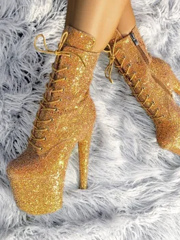 Lace-up Glitter Platform Heels 20cm 4