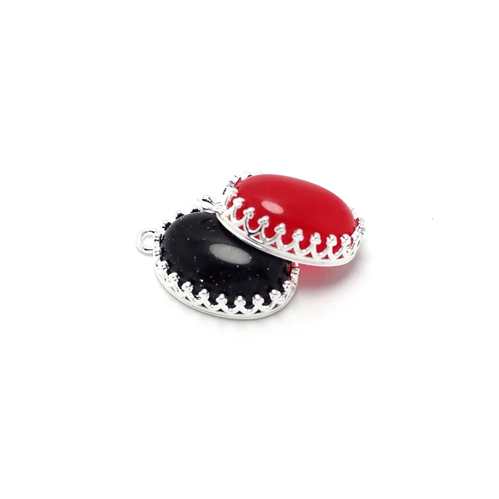 

2pcs Crown Pendant,Cabochon Stone Inlaid,Silver Plated Brass,Natural Stone Necklace Findings,Oval Faceted Stone Charms