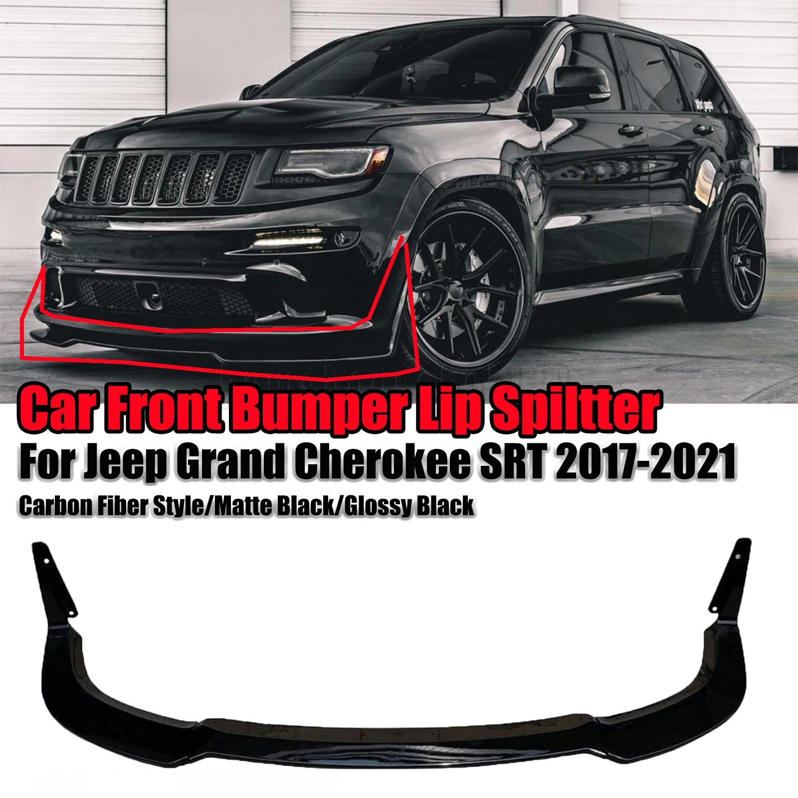 5Pcs Car Front Bumper Lip Spiltter For Jeep Grand Cherokee SRT 2017
