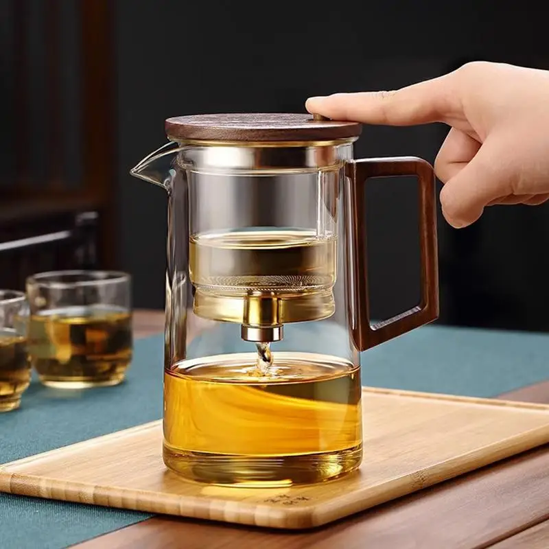 Teapot With Infuser Water Separation Tea Kettle Glass Tea Pot Ergonomic Tea Maker With Wooden Handle Dishwasher Magic Teapot For