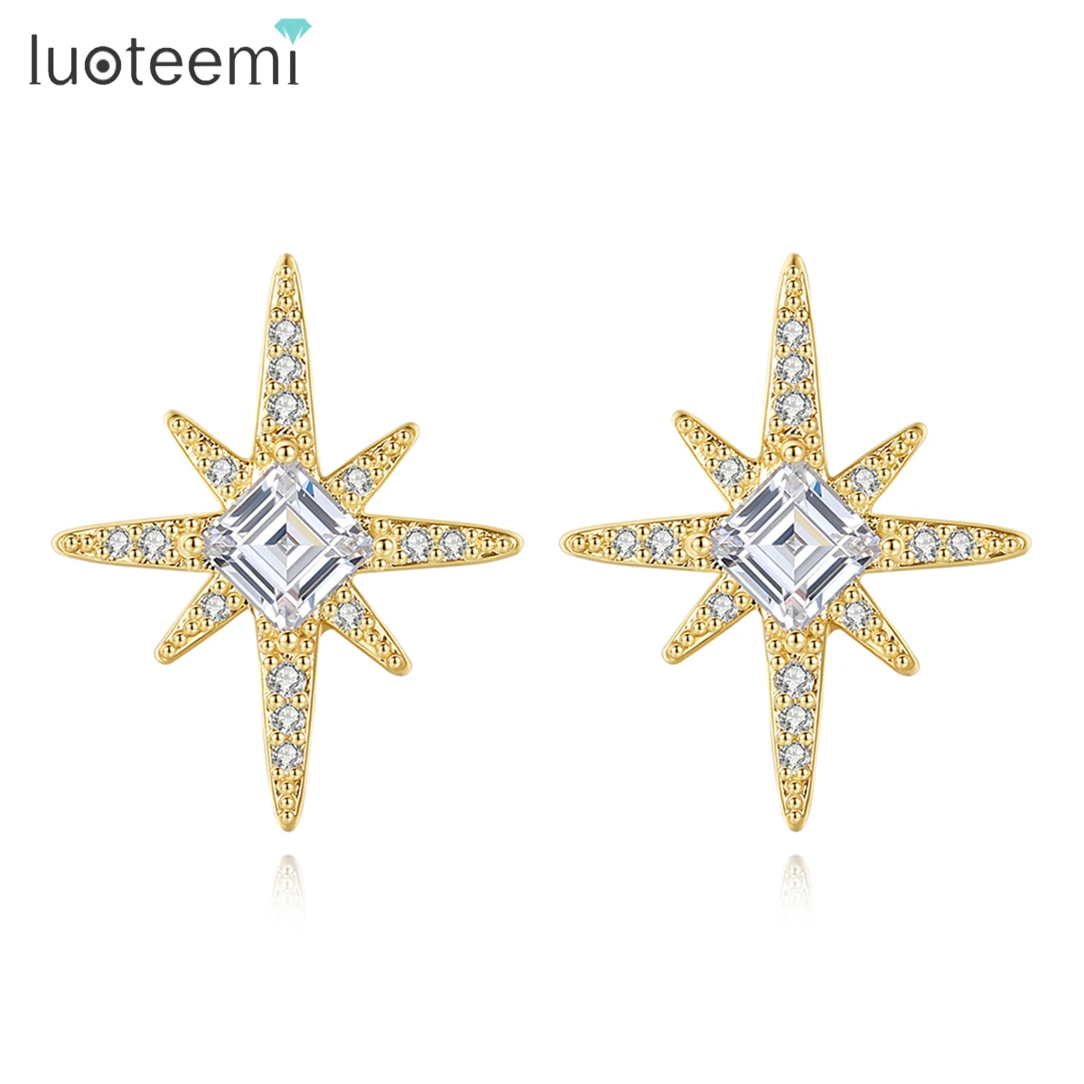 

LUOTEEMI Shinning Star CZ Gold Color Stud Earring for Women Girl Party Chic Accessories Small Cute Friend Christmas Gifts