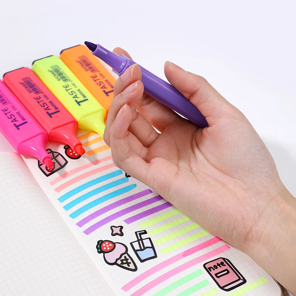 Highlighter Fluorescent Pen Broad Tip Writing Marker Pens for Art Drawing Doodling Marking Office Stationery School Su 4/6/8PCS highlighter marker highlighter pen art marker marker pen