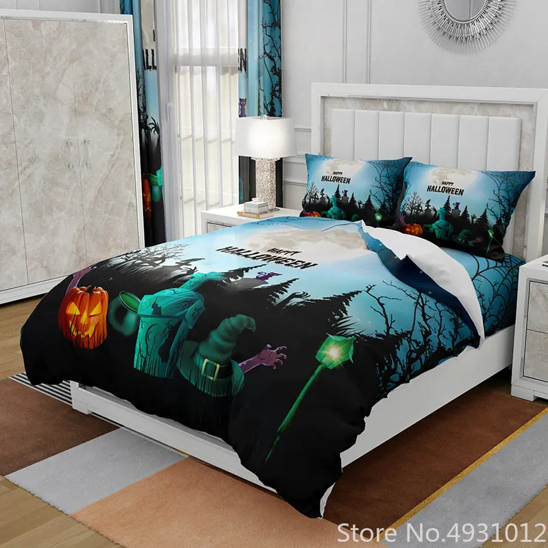 

3D Printing Quilt Duvet Cover Set 3pcs Halloween Pumpkin Anime Bedding Set Size Queen Comforter Bed Cover Home Textiles