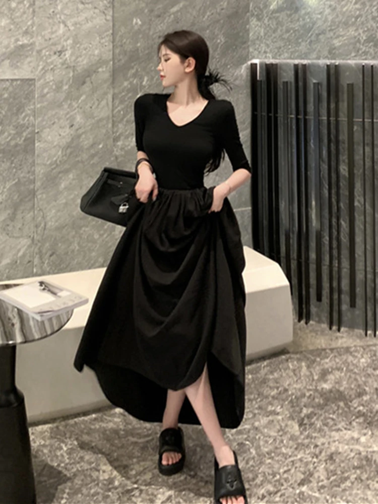 

Платье женское длинное ТРАПЕЦИЕВИДНОЕ с коротким рукавом, на весну/зиму