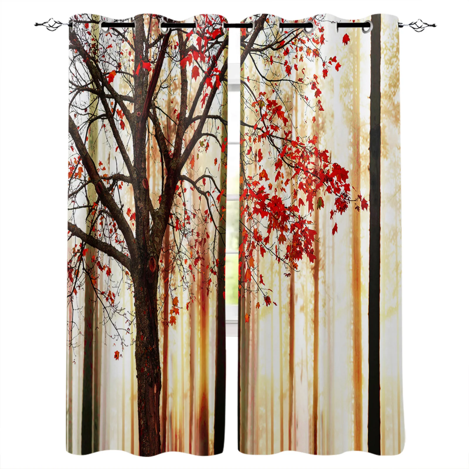 Autumn Abstract Woodland Fallen Leaves Curtains For Living Room Bedroom Decorative Window Treatment Drapes Kitchen Curtains