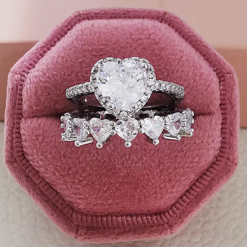 Silver Ring Wedding Rings Silver Rings New Luxury Vintage Silver Color Engagement Wedding Ring Set of For Female Women Quality Gift Jewelry bulk whole sale R4991