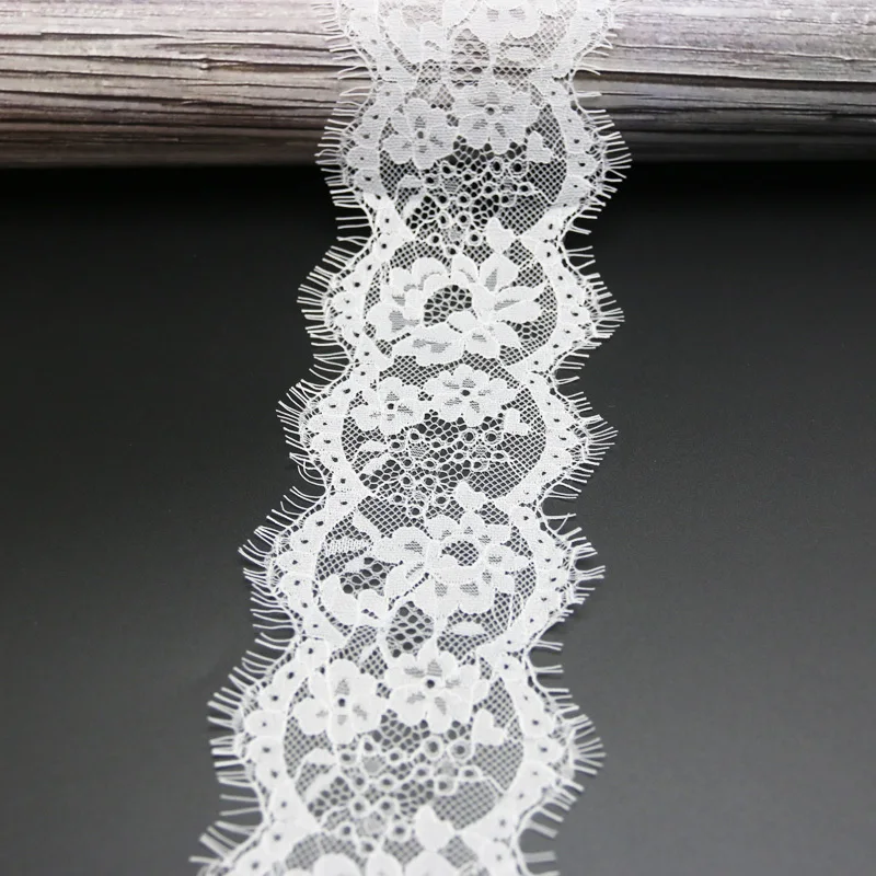 (3 meters/roll) 80mm White Lace Fabric Sewing Garment Ribbon Wedding Dress Fabric Handwork DIY Eyelash Lace