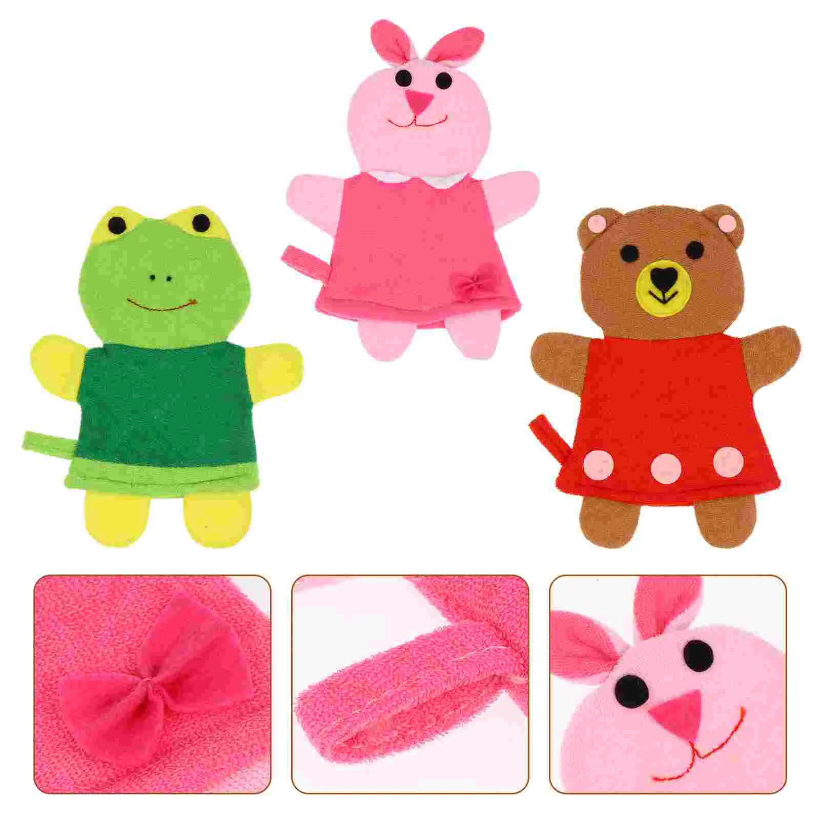 

Artibetter Bath Body Scrub Towels 3Pcs Bath Mitt Cute Animal Puppet Bath Gloves Loofah Soft Wash Kids Mittens Bath Kids Mittens