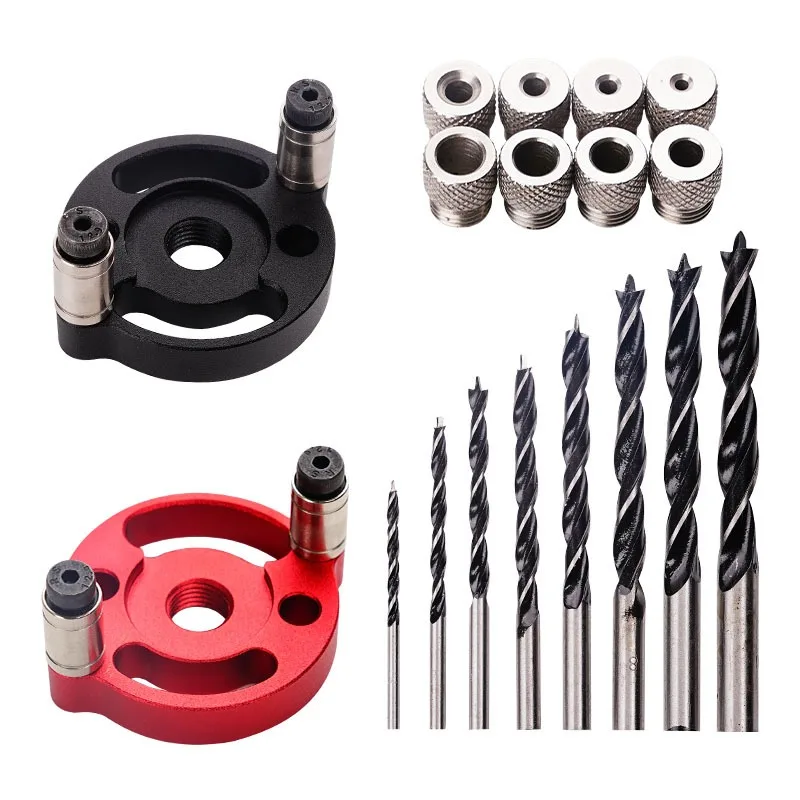 Woodworking Vertical Punch Locator - Red Positioning Tool with Stainless Steel Drill Bits (6/8/10mm) for Home Improvement