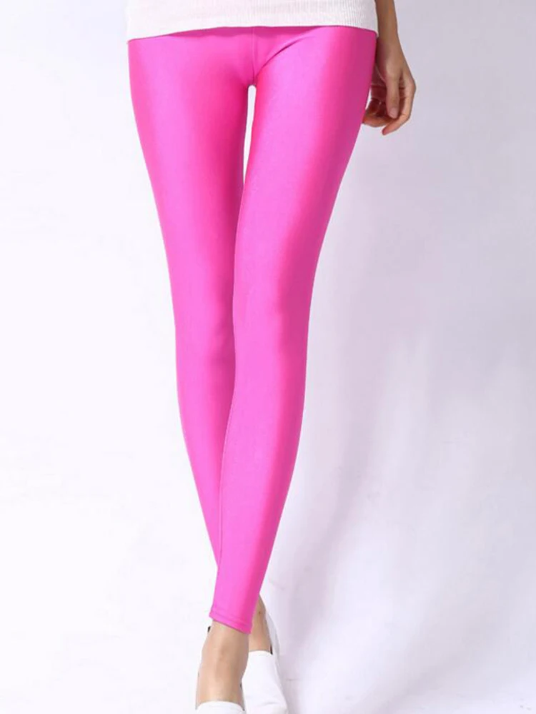 CUHAKCI Women Shiny Pant Leggings Hot Selling Leggings Solid Color Fluorescent Spandex Elasticity Casual Trousers Shinny Legging