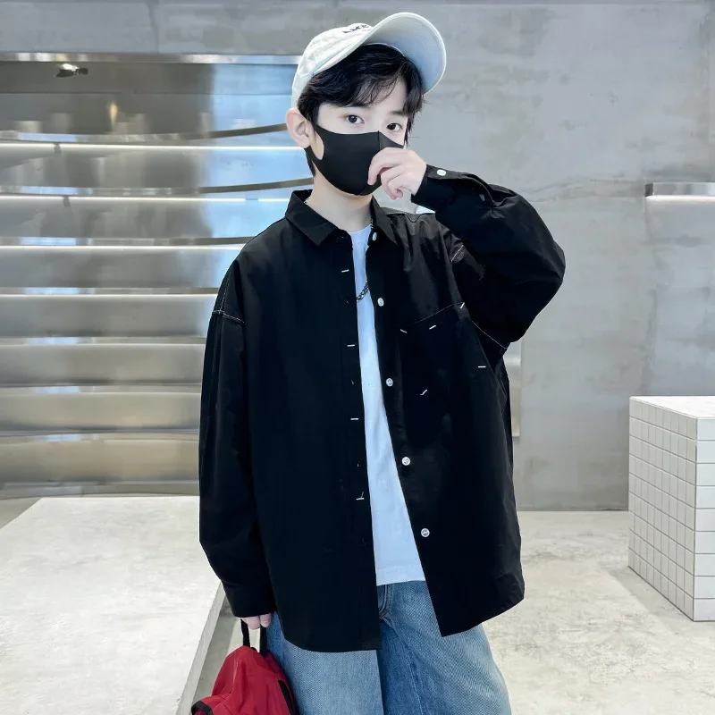 Spring Autumn Boy's Long Sleeve Shirt Jacket Children's Fashionable Outerwear Big Kids' Spring Collection Handsome Top