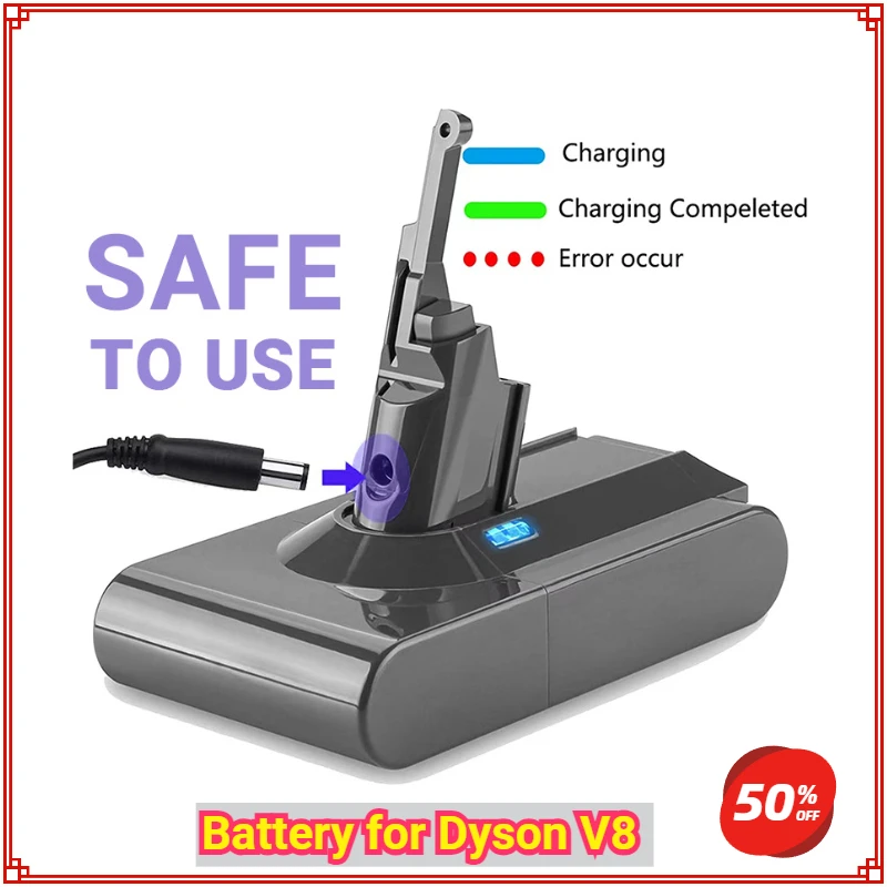 For Dyson V8 21.6V 6800mAh Battery for Dyson V8 Absolute Cord-Free Vacuum Handheld Vacuum Cleaner Replacement Battery