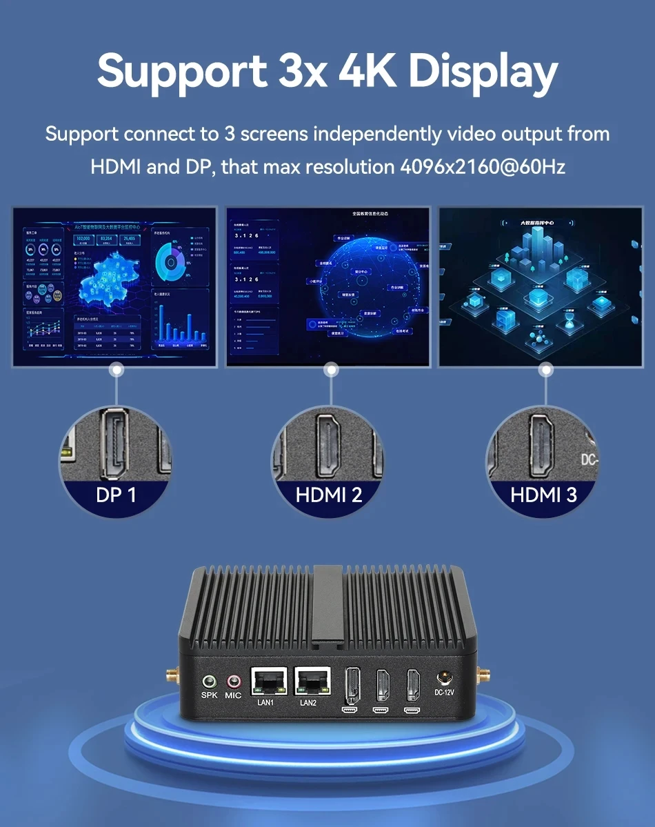 Industrial Mini PC Intel Celeron J6412 8GB DDR4 128GB M.2 NVMe SSD 2x COM RS232 2x GbE LAN 3x Display 4x USB Windows 10/11 Linux 5