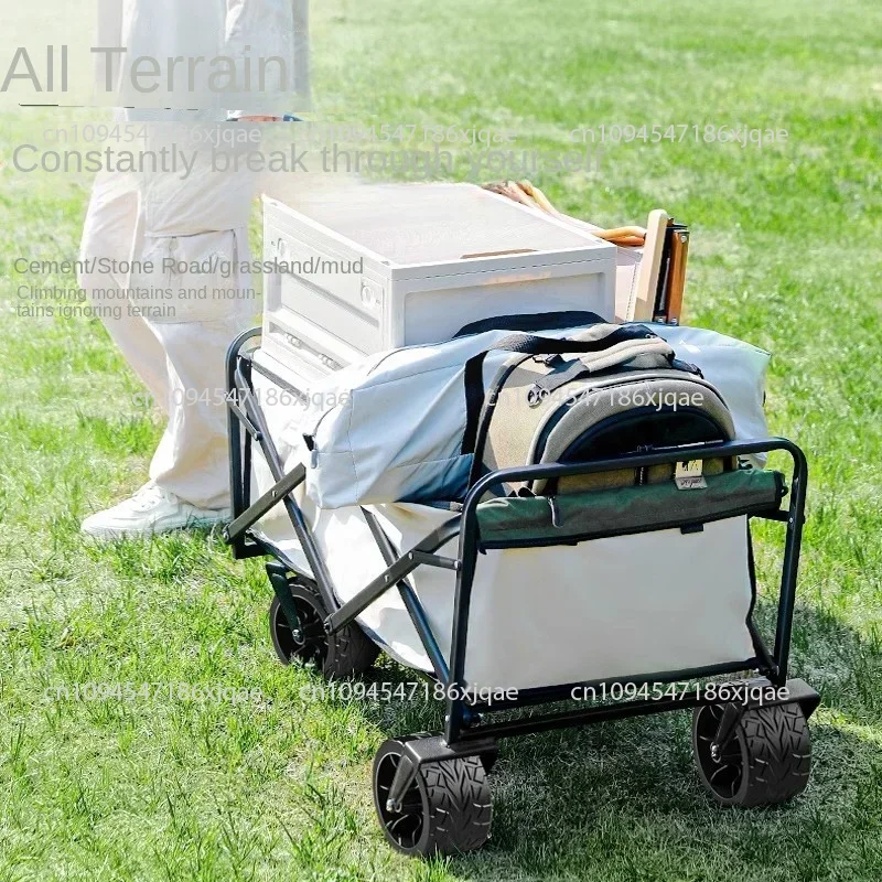 Folding Camping Cart; Outdoor Hand-pushed Picnic Cart; Campsite Trailer; Pull Rod Small Table Board Camping Cart.
