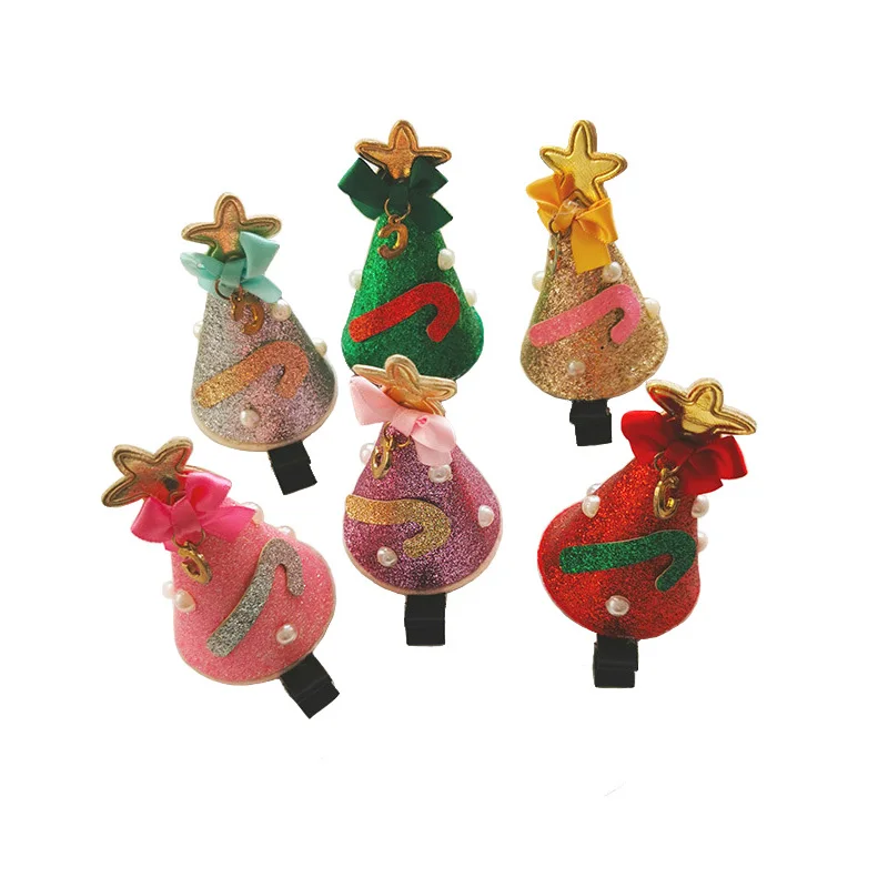 

12pcs Christmas Headwear Star Glitter Hats Hair Clips Party Hair Accessories Festival Girls Bow Hairpins