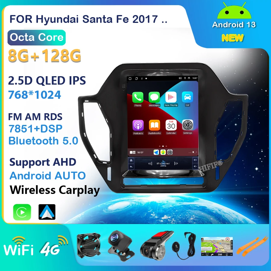 

Автомобильный радиоприемник на Android для Hyundai Santa Fe 2017, Автомобильный мультимедийный плеер с сенсорным экраном, навигацией, головное устройство для Carplay