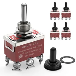 5PCS Momentary Toggle Switch 12V DC 3 Position 30A DPDT (ON)-Off-(ON) 6 Pin Car Toggle Switch With Cover Boot For Cars Boat Auto