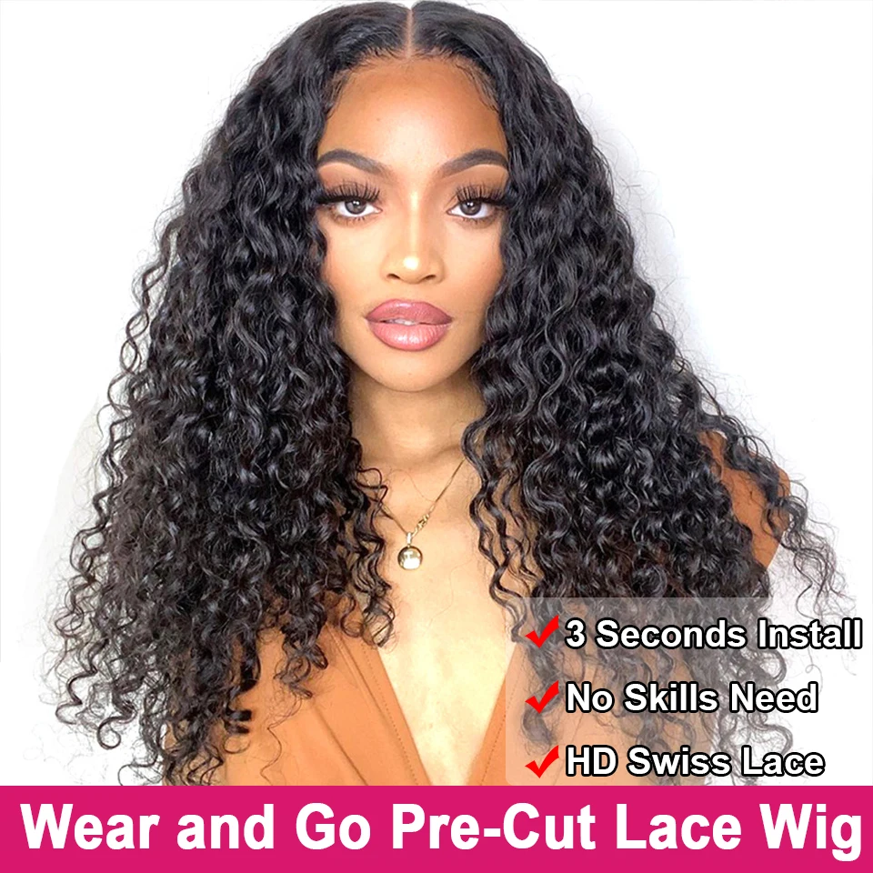 

Glueless Wig Human Hair Ready To Wear Remy Mongolian Deep Wave 6x4 4x4 Lace Closure Wig Preplucked Human Hair Wig Read To Go