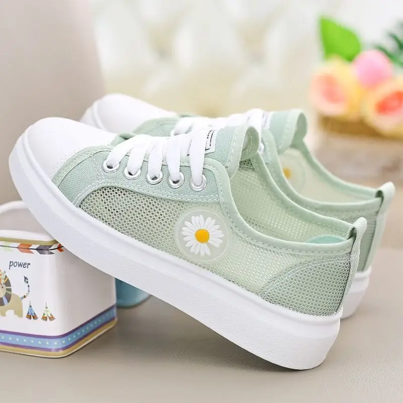 Women Vulcanized Shoes New Tennis Sports Summer Mesh Breathable Lace Walking Fitness Thick Soled Women Sports Shoes