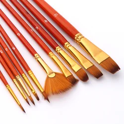 Juego de pinceles de nailon para pintura, Set de pinceles para pintura con pelo de nailon, varilla corta, pincel acrílico al óleo, pluma de acuarela, suministros de arte profesional, S1020, 10 Uds.