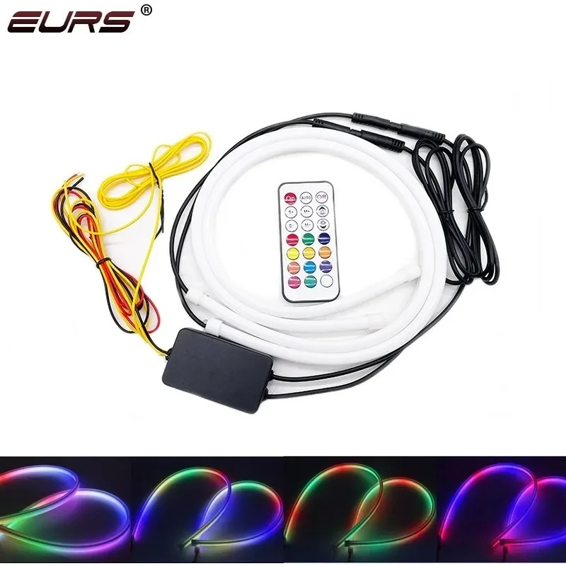 

2Pcs 30cm 45cm 60cm RGB LED DRL Daytime Running Light Flowing Turn Signal Lamp APP/RF Remote Control LED Strip For Car Headlight