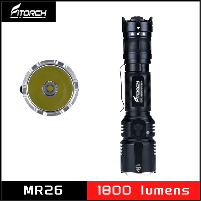 

Fitorch MR26 Tactical LED Flashlight 1800 Lumens Rechargeable CREE XHP35 HD 3-Way Tail Switch Torch Included 1 X 18650 Battery