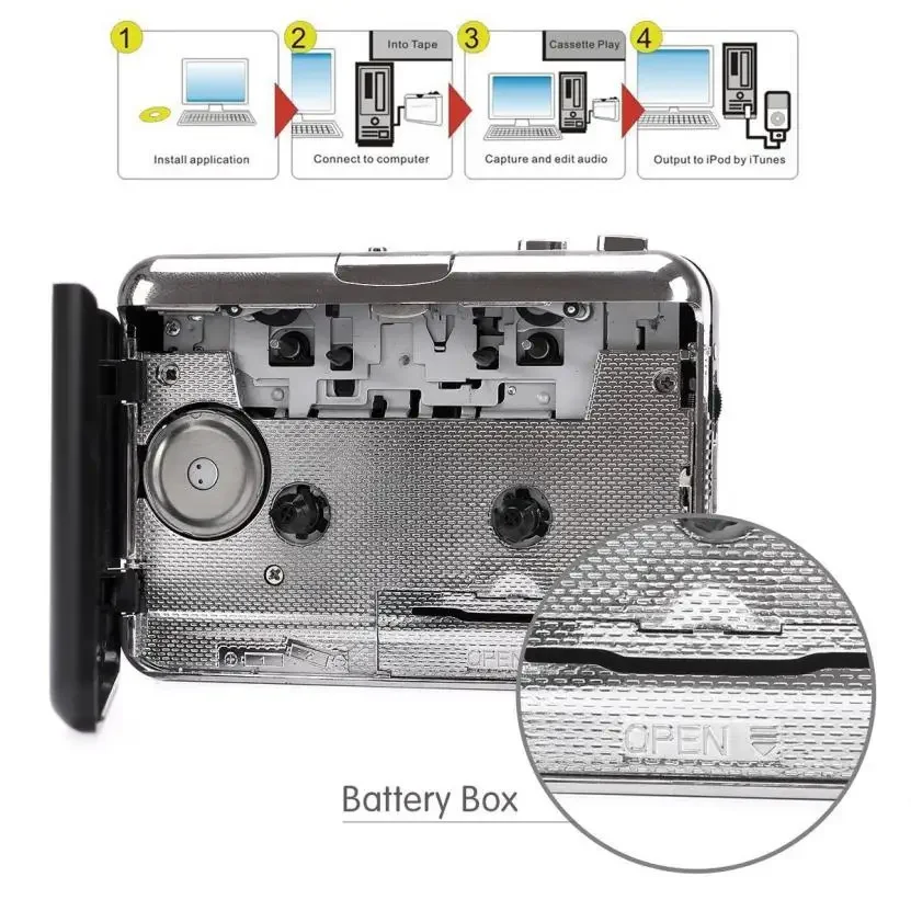 USB Cassette Tape Music Audio Player to MP3 Converter USB Cassette Player Capture Recorder to USB Flash Drive No PC