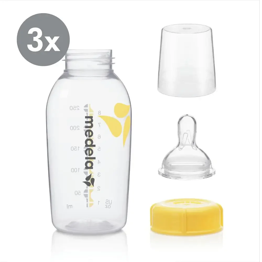 3 Pack Medium Flow Feeding Bottles 8oz BPA-Free Leak-Proof Storage Shatterproof Dishwasher Safe Silicone Nipple 250mL Capacity