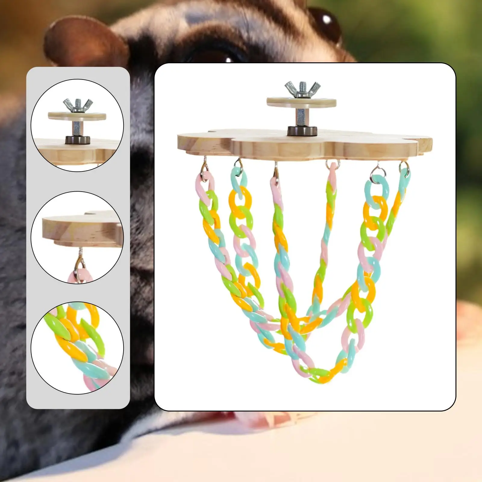 Colorful Wooden Hanging Swing Ropes Cage Toys for Rat Enrichment Sugar Glider and Small Animal Activity