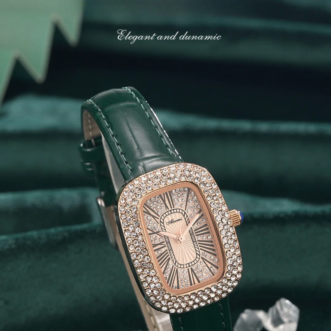 Ladies Watches Small Wrist Leather Strap Watch Fashion Diamond Watch Roman Numeral Battery Watches Temperament Versatile Watch 2