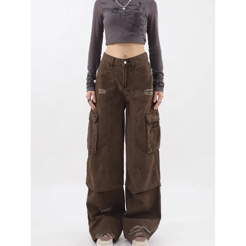Deeptown Vintage Y2k Oversize Cargo Jeans Woman Harajuku Streetwear Wide Leg Trousers Hip Pop Spring Denim Pants Aesthetic Kpop