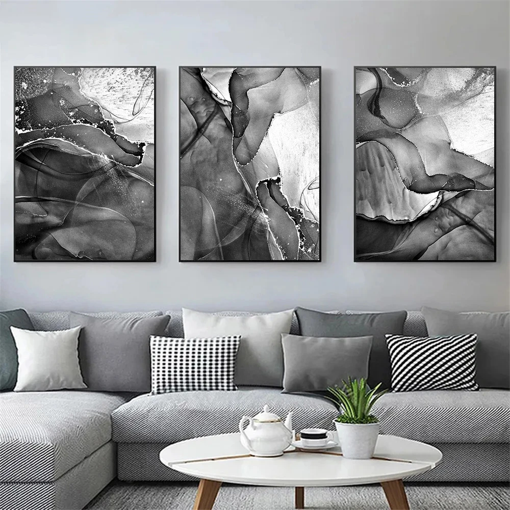 Modern Gray Black and White Marble Canvas Painting Wall Art Print Abstract Posters And Prints Nordic Wall Pictures Bedroom Decor