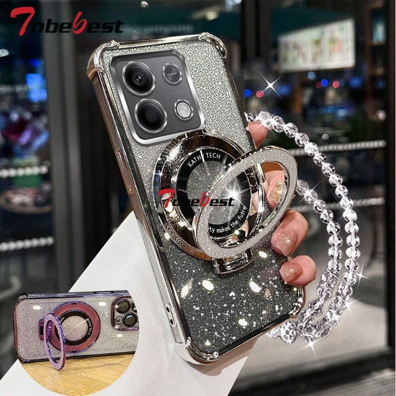 Shockproof Glitter Plating Crystal Bracelet Phone Holder Case