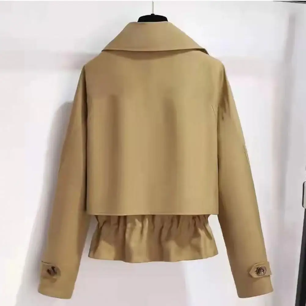 Spring Jacket for Women Stylish Double-breasted Women's Jacket Lapel Collar Elastic Waist Pocket Detail Casual for Fashionable