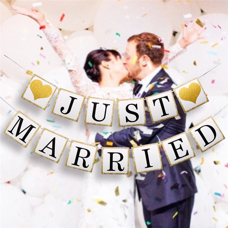 

1set Just Married Letter Banners Paper Bunting Garland Flags Bridal Shower Wedding Party Decorations Bachelorette Party Supplies