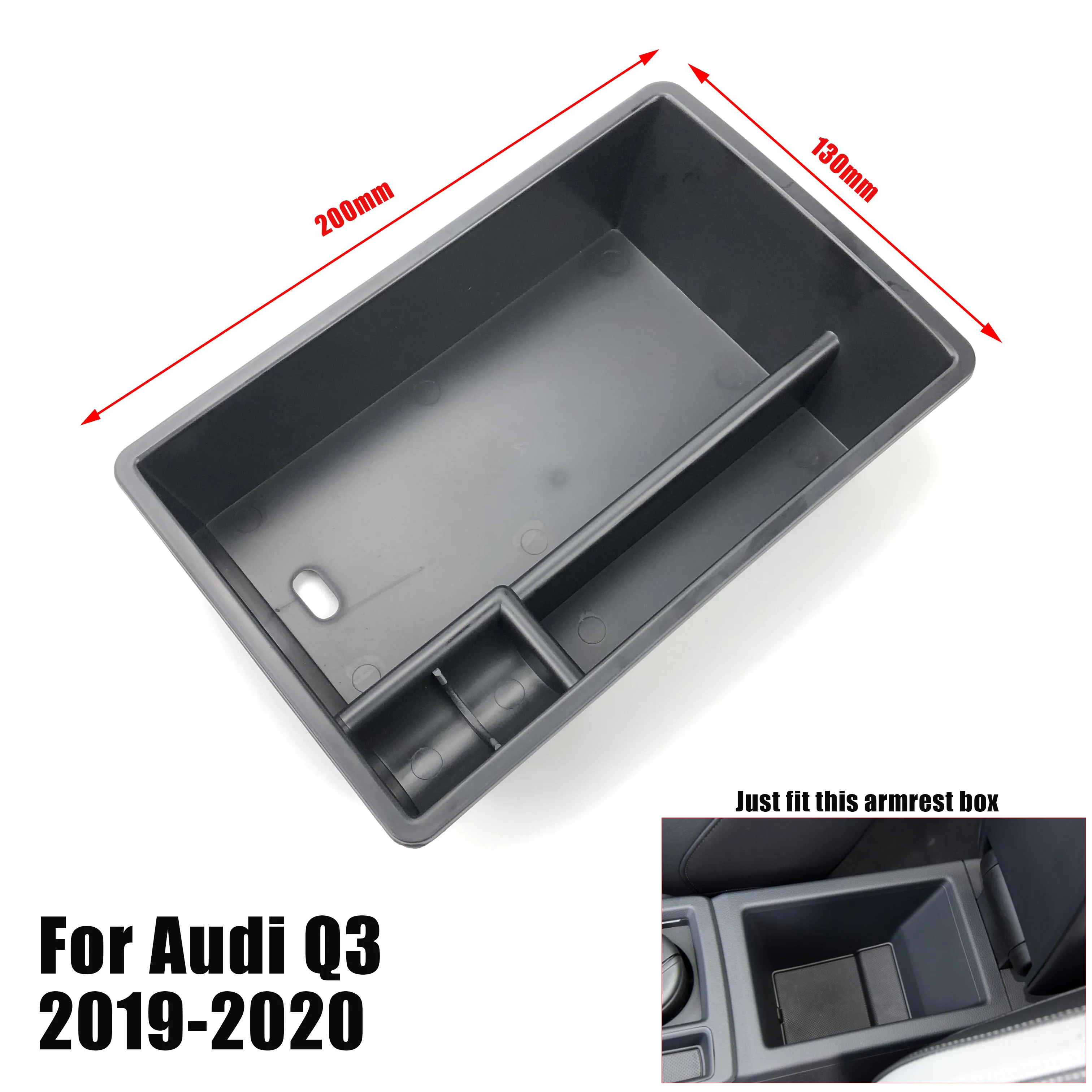 RUIYA Plateau de rangement pour console centrale compatible avec Audi A3  2021 et 2022 par boîte de rangement pour accoudoir, accessoires Audi,  insert en ABS noir avec trou USB : : Auto