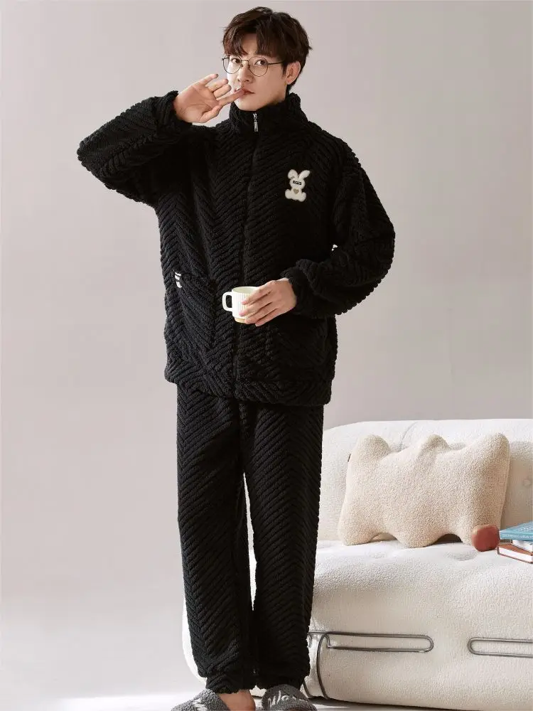 Matching Pyjamas for Couples Warm Winter Man Cotton Pajama Fur Pajamas Thick Home Clothes for Men Men's New Sleepwear One Piece