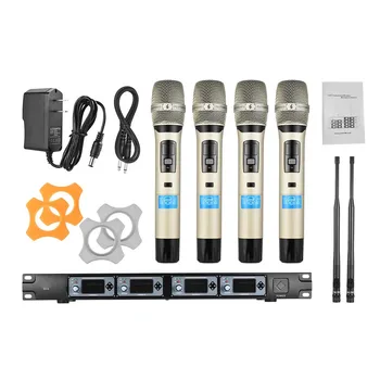 4 Channel Uhf 610-680Mhz Wireless Handheld Microphone Gaming Mic Wireless Guitar Transmitter for Recording Studio 80M Range