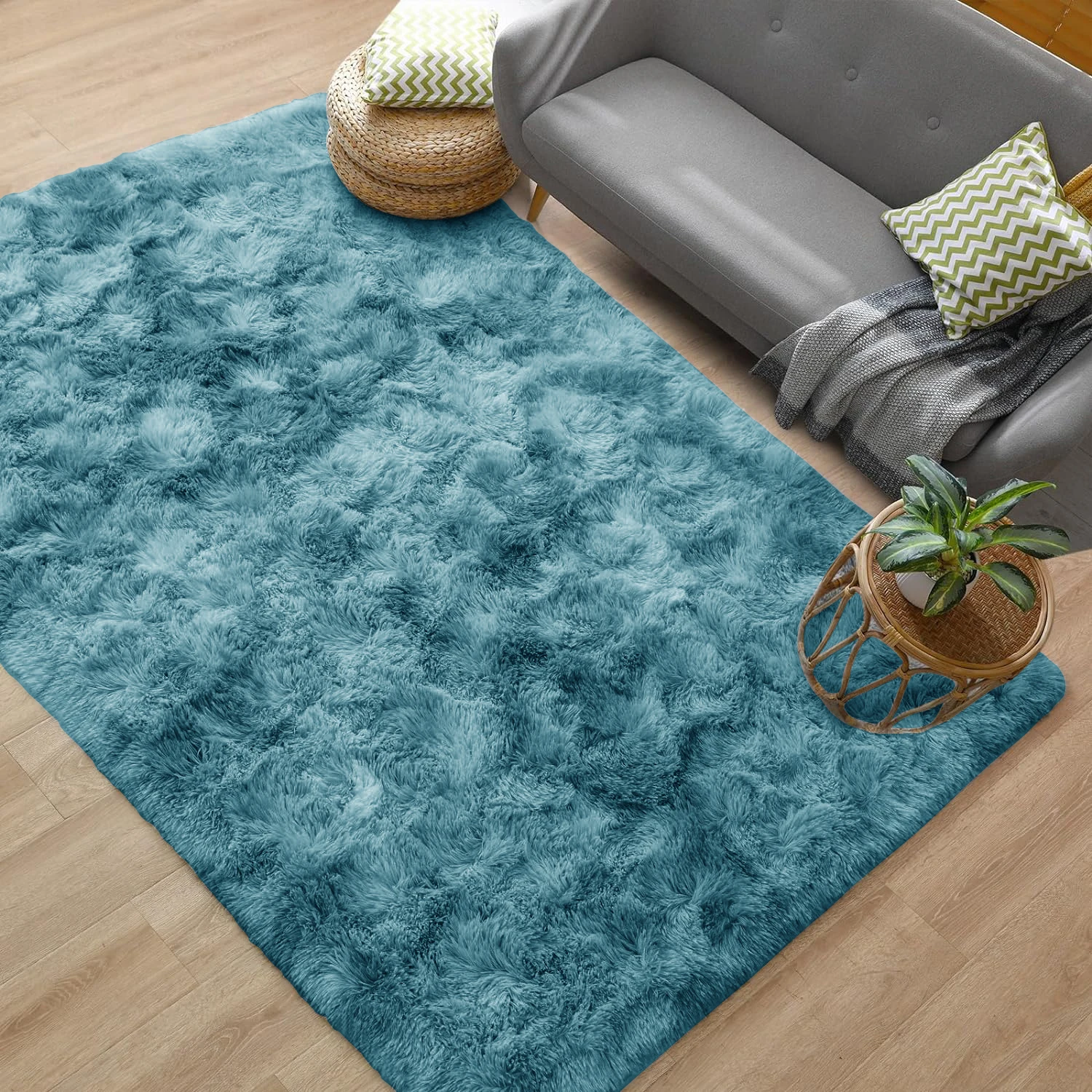 Tie Dyed Dark Gray Carpet Shaggy Rug view 11